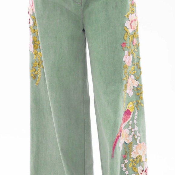 Aratta Green Floral Embroidered Flare Pants - Picture 1 of 4